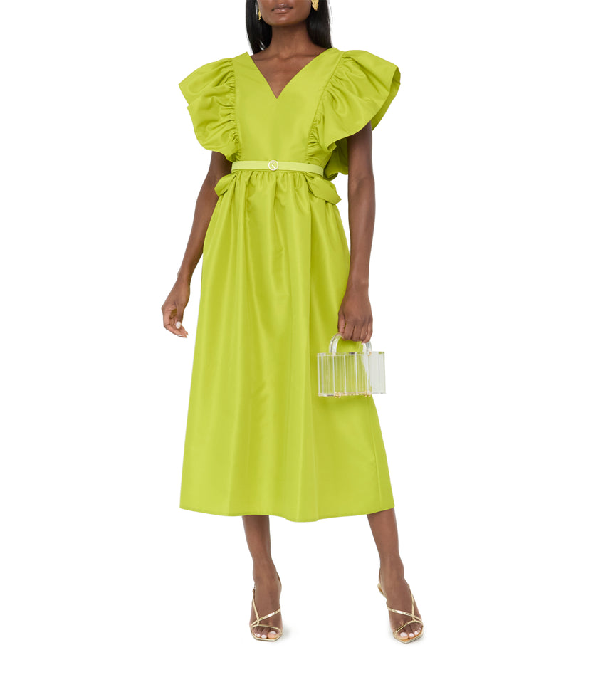 Taffeta Dress With Gathered Sleeves