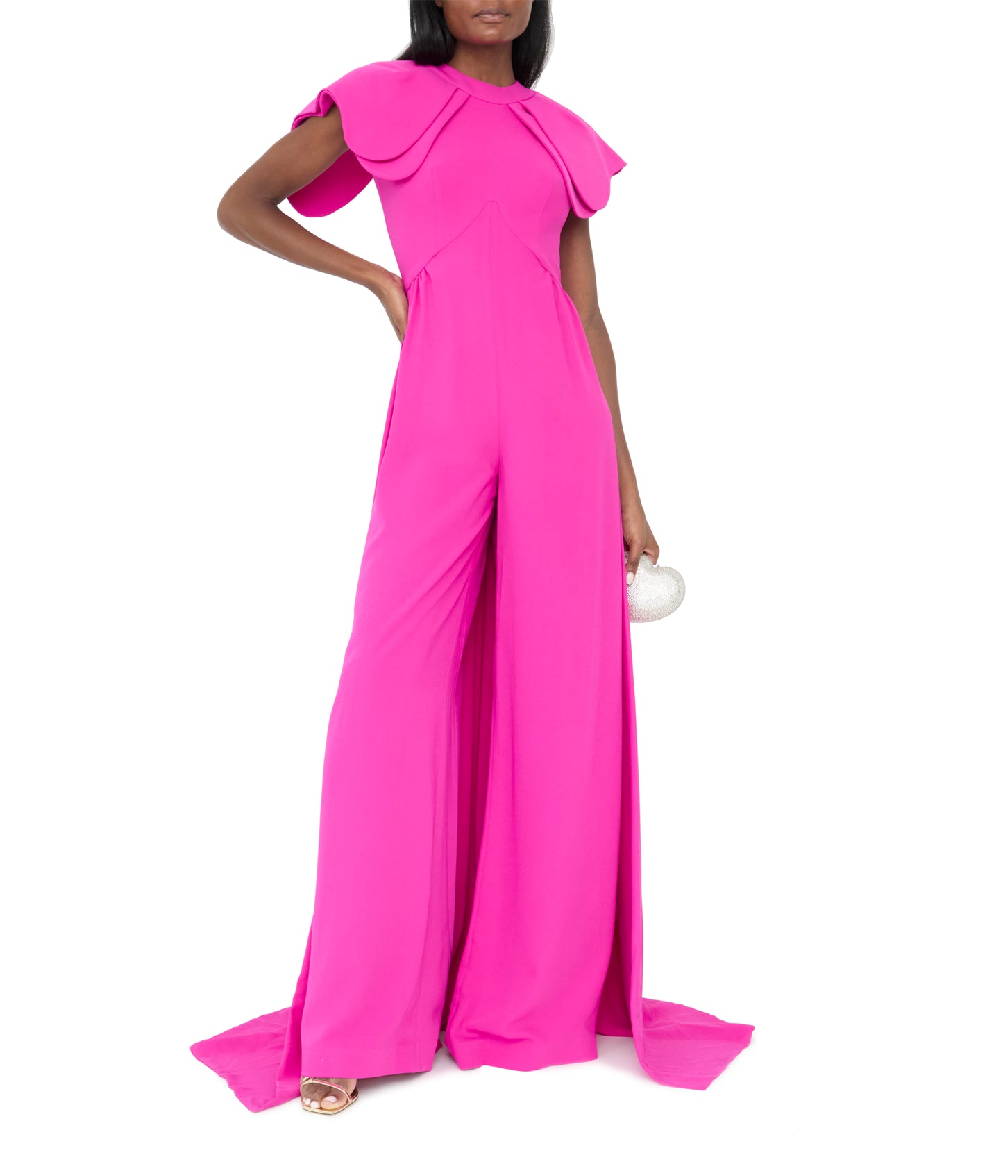 Crepe Jumpsuit With Back Overskirt