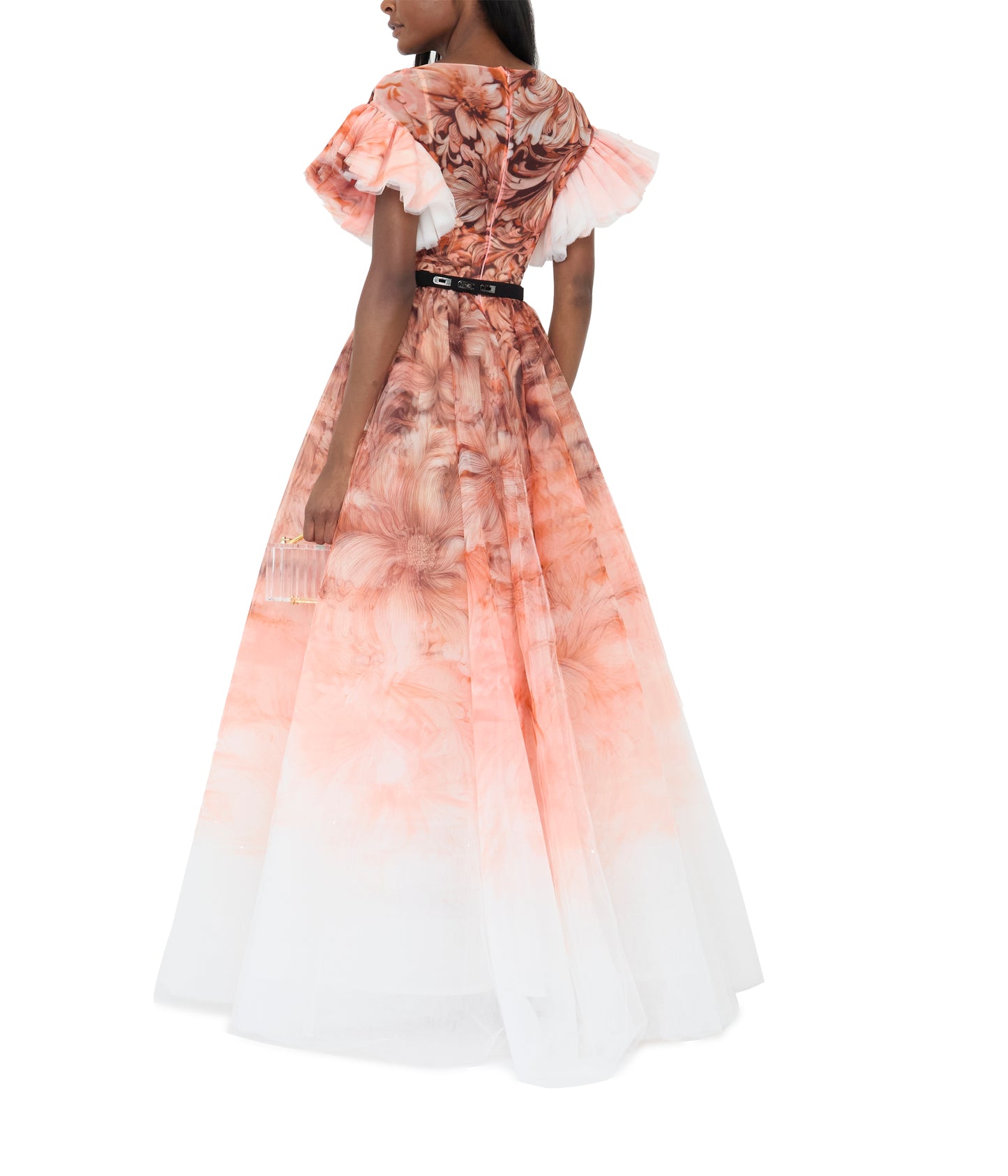 Tulle Printed Dress With Pleated Sleeves