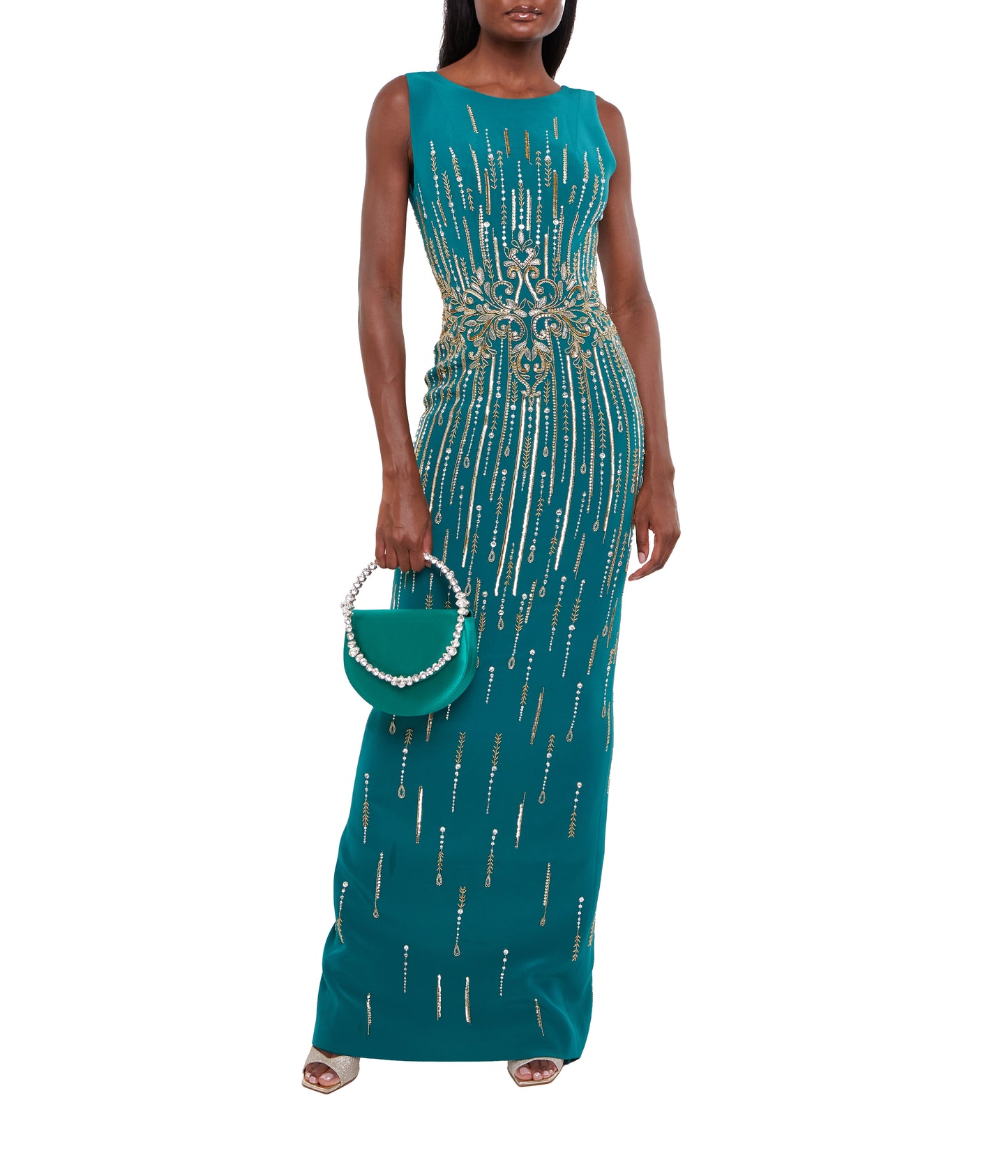 Long Crepe Beaded Dress