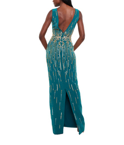 Long Crepe Beaded Dress