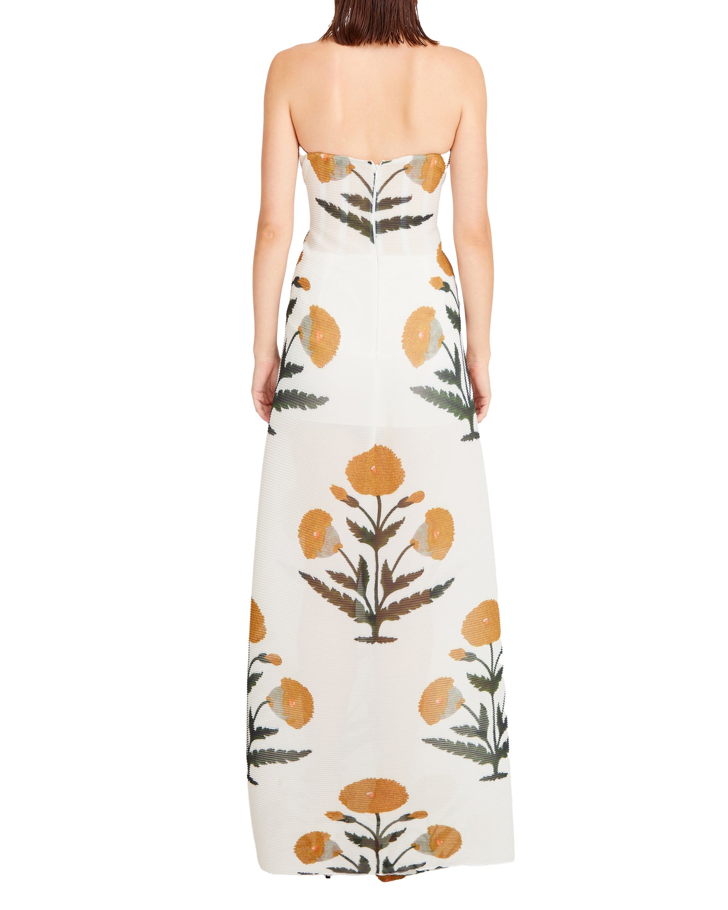 Briar Printed Strapless Maxi Dress With Deep V Cut Detail