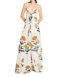 Briar Printed Strapless Maxi Dress With Deep V Cut Detail