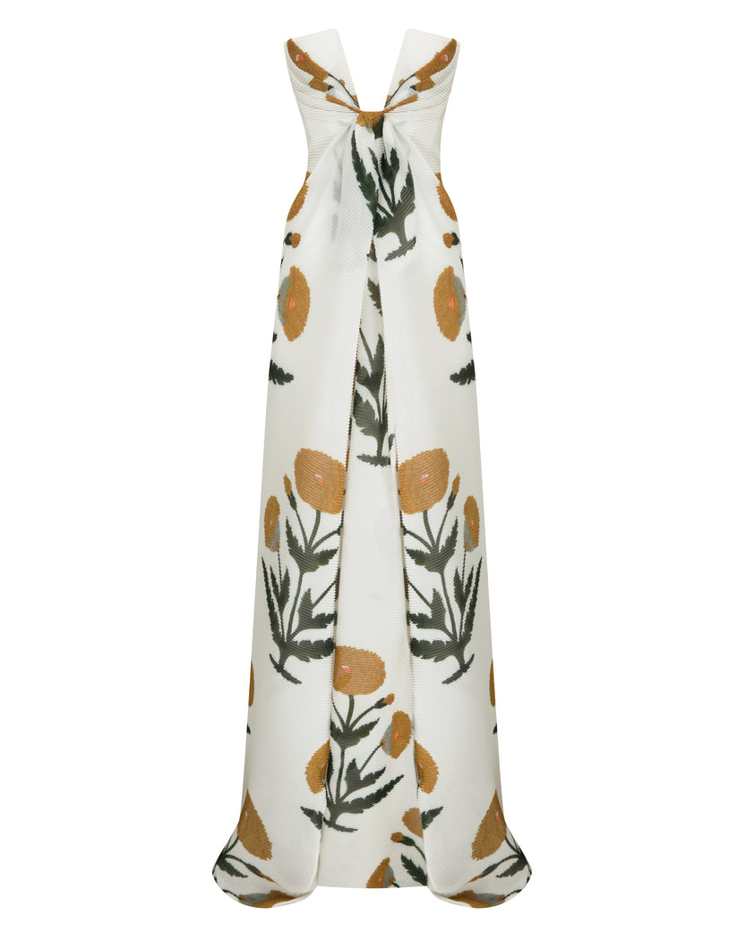 Briar Printed Strapless Maxi Dress With Deep V Cut Detail