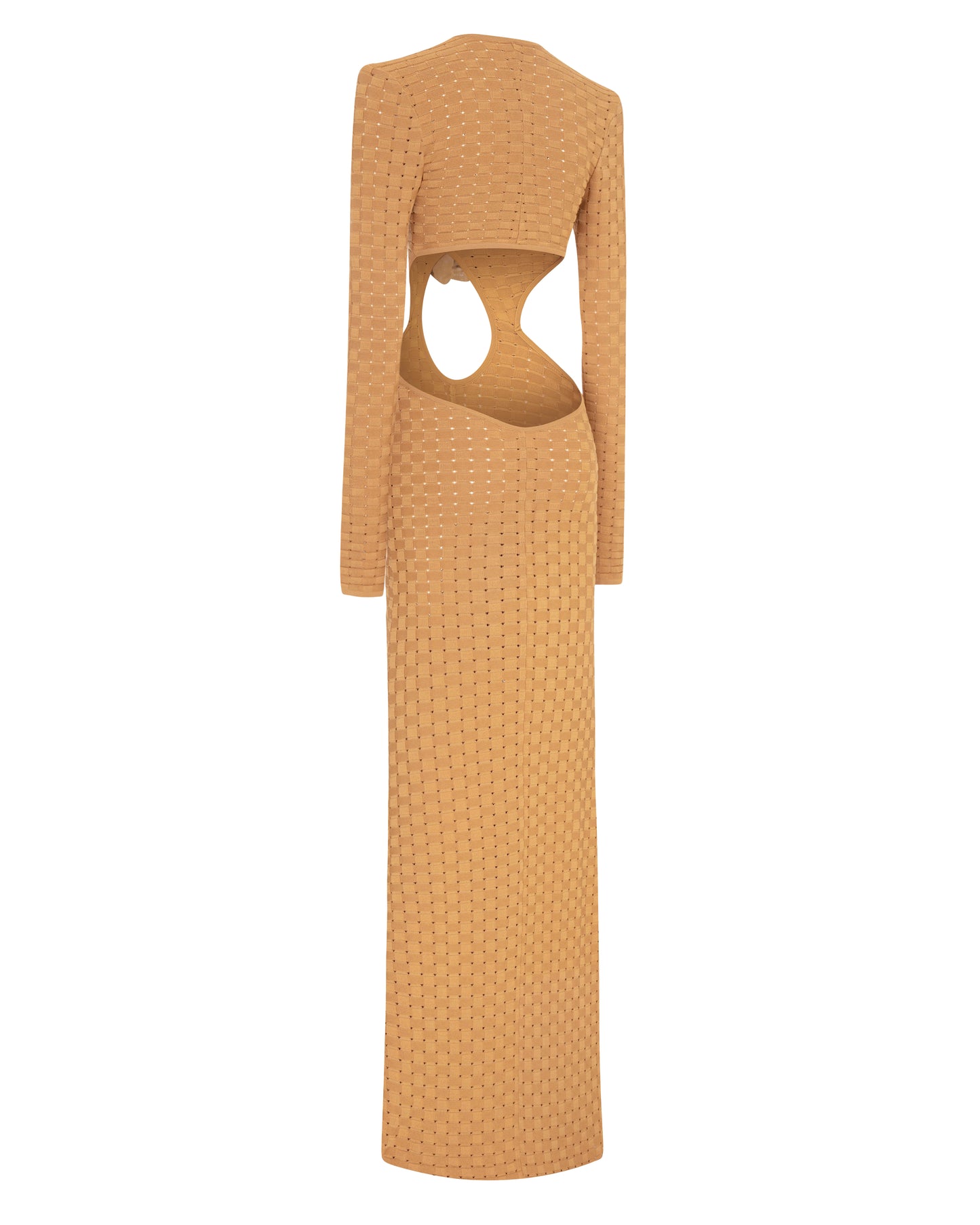 Begonia Beige Tricot Maxi Dress With Flower And Cutout Details