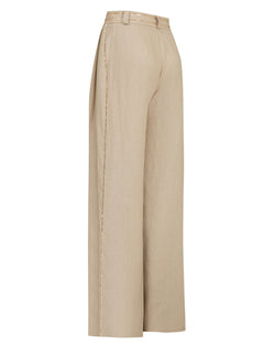 Willow Beige Linen Pleated Pants With Gold Chain