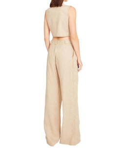 Willow Beige Linen Pleated Pants With Gold Chain