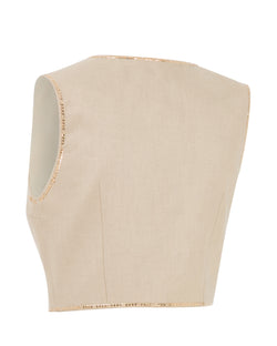 Willow Beige Linen Vest With Gold Chain Details