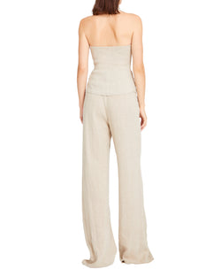 Rhoda Beige Linen Halter Neck Top With Open Front Detail