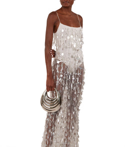 Zayna White Tulle Maxi Dress With Dripping Sequin Details