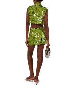 Pistachio Mini Skirt With Patterned Sequin Details