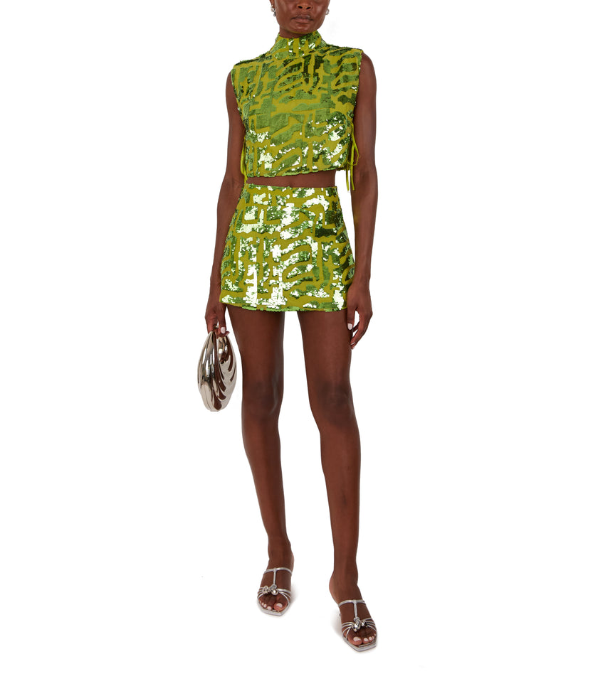 Pistachio Mini Skirt With Patterned Sequin Details