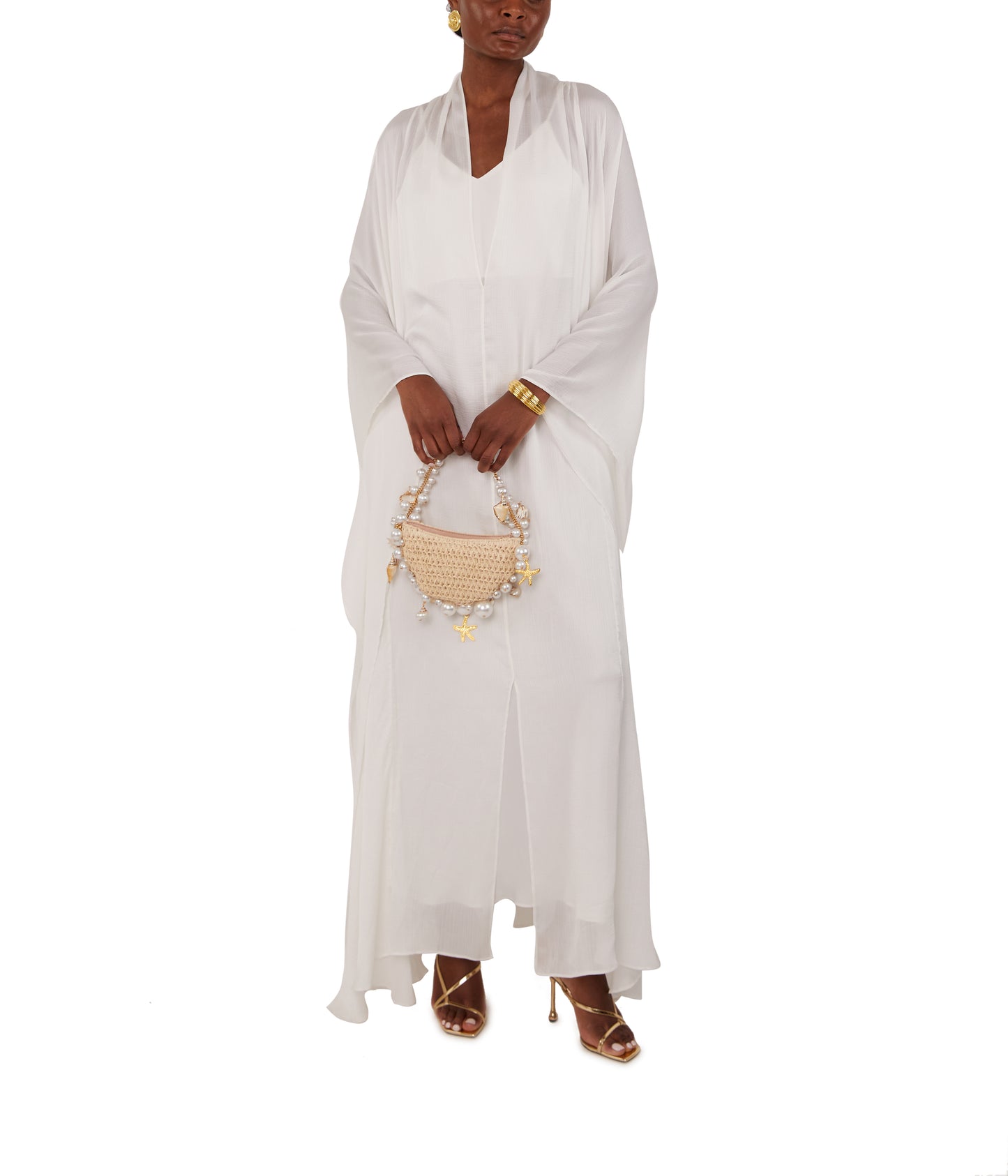 Bisht Dress Kaftan in White