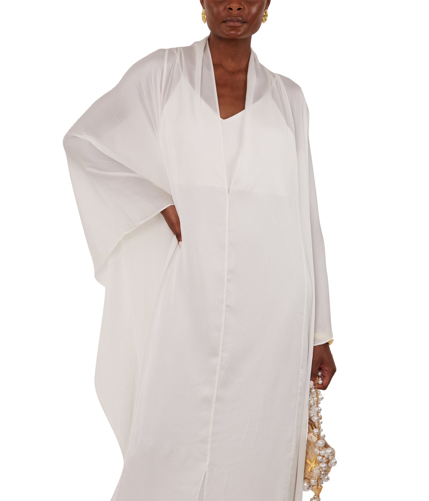 Bisht Dress Kaftan in White