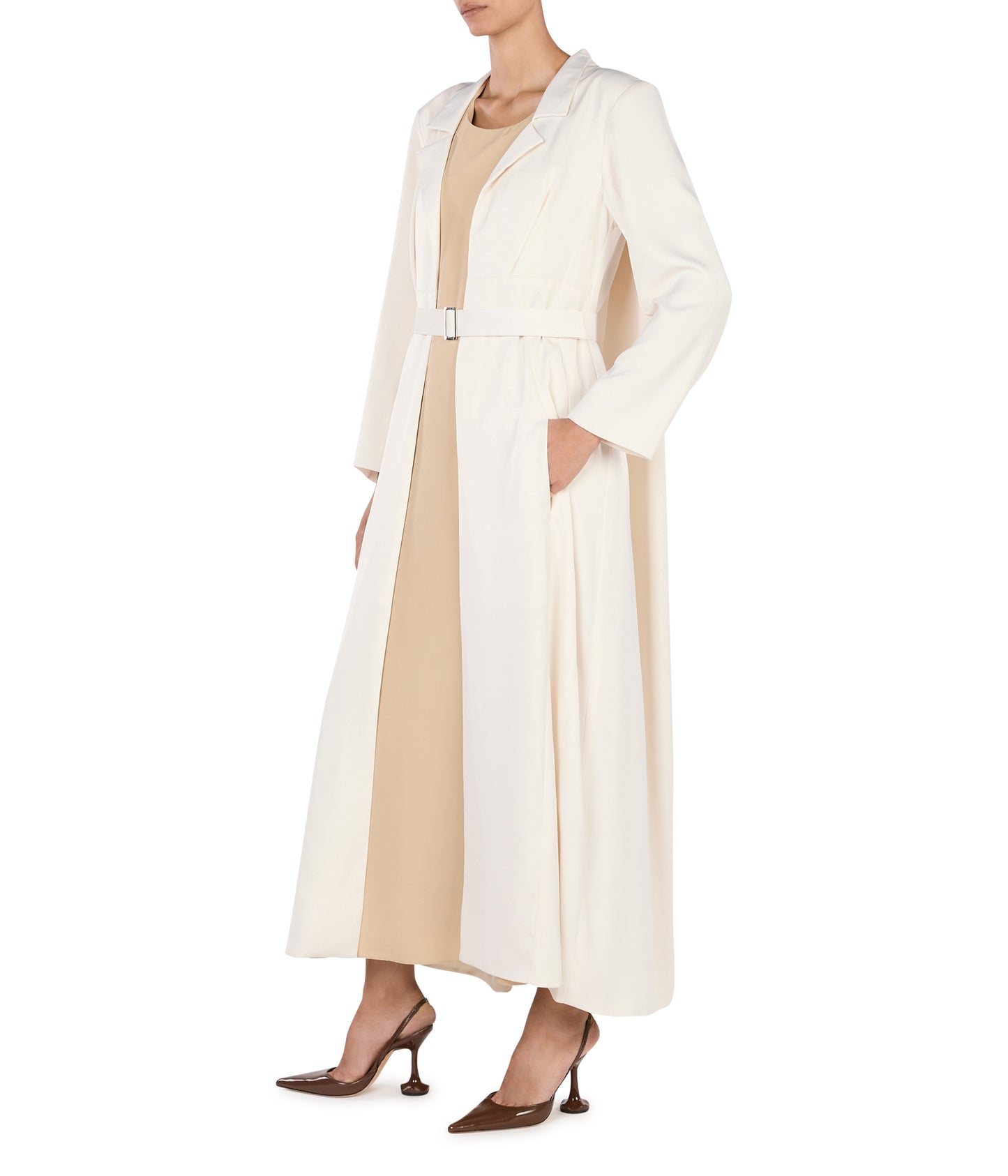 High Neck Tailored Cape Coat with Waistbelt