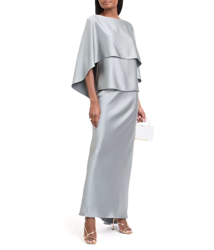 Silver Satin Cape Top