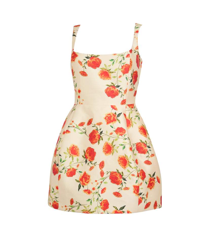 Lola Mini Dress In Ivory & Red Flor De Amor