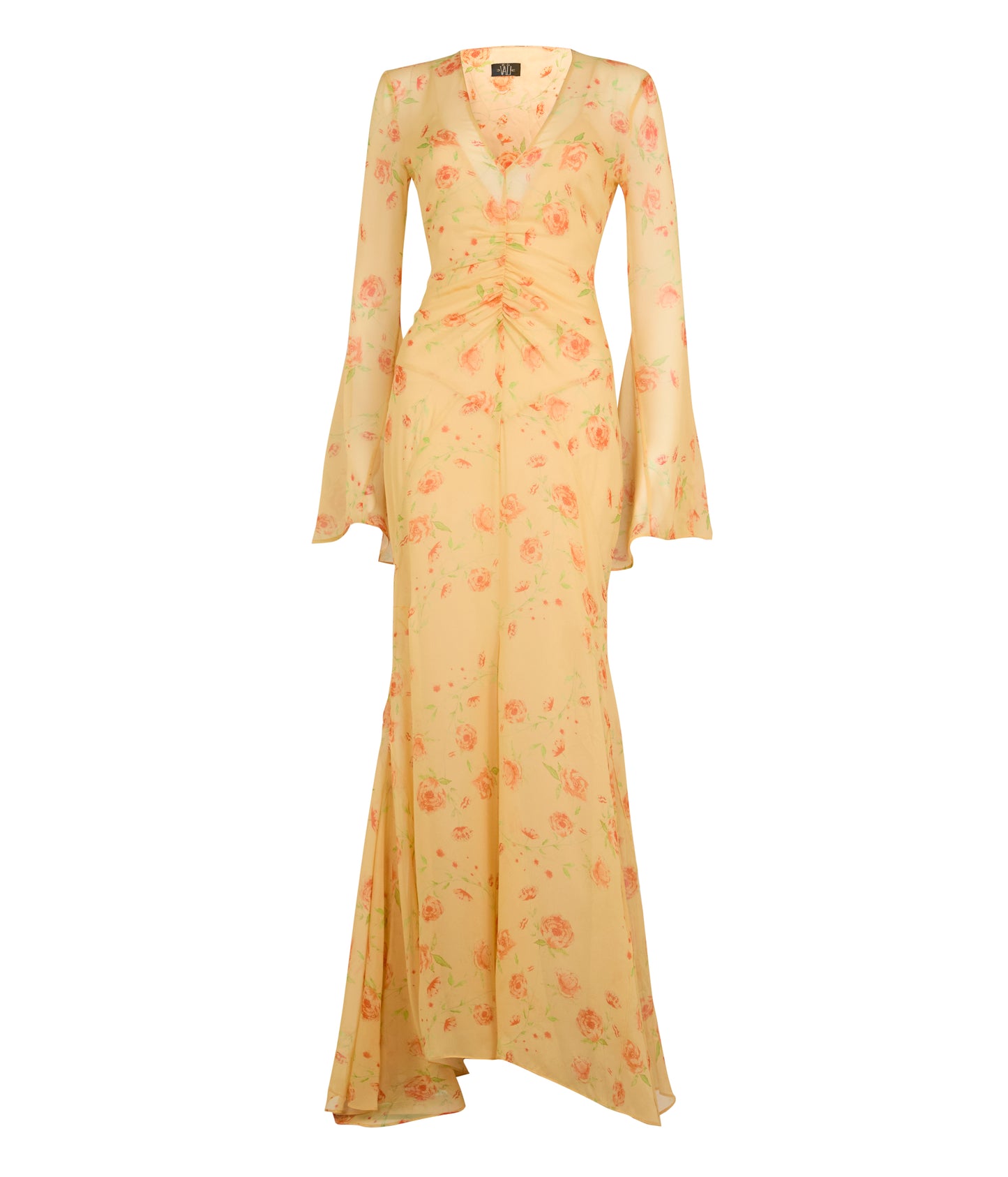 Amanthe Maxi Dress In Apricot Flor De Amor Silk Chiffon