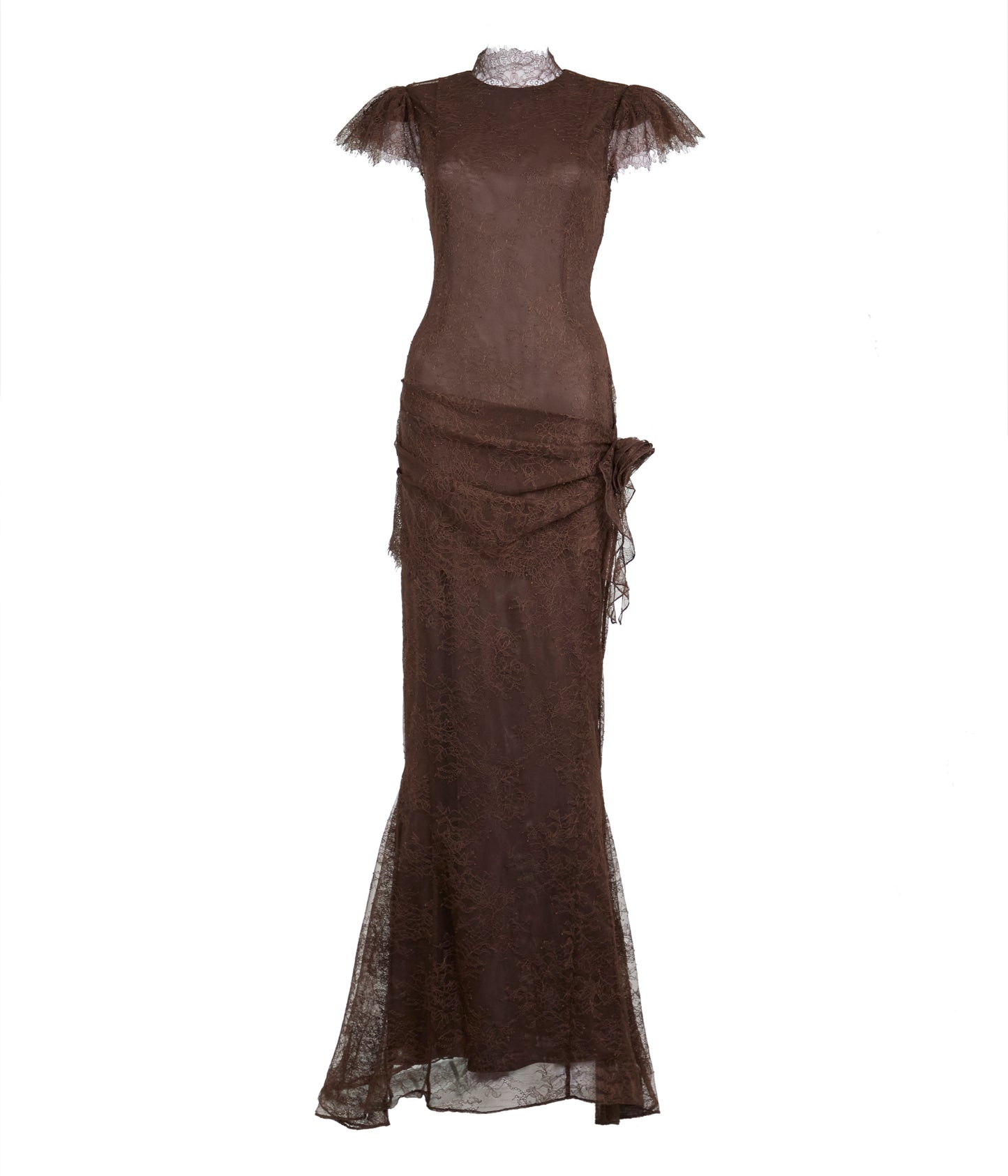 Silentium Maxi Dress In Chocolate Brown Lace