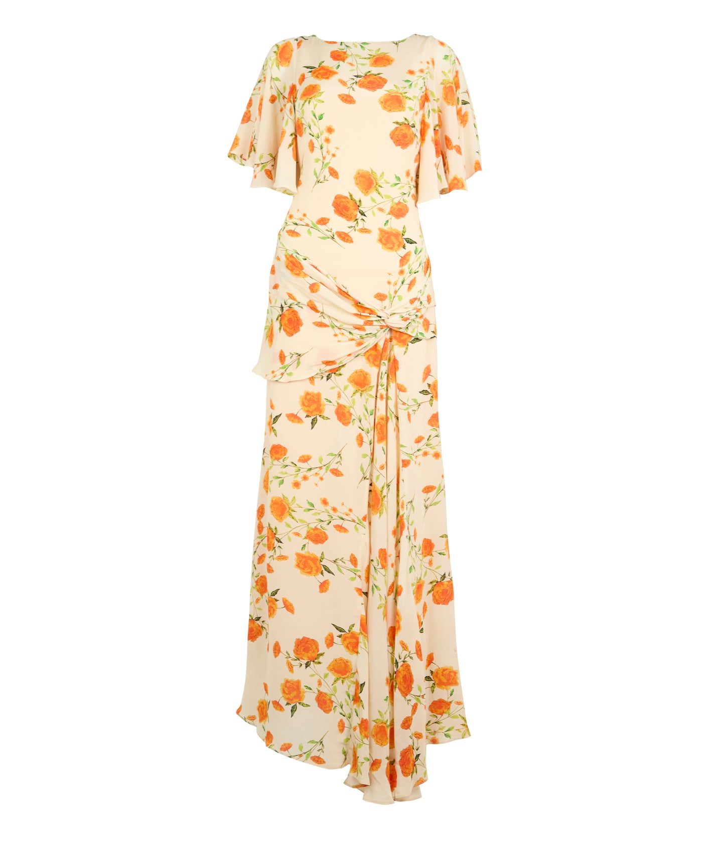 Arlowe Maxi Dress In Ivory & Red Flor De Amor Crepe De Chine