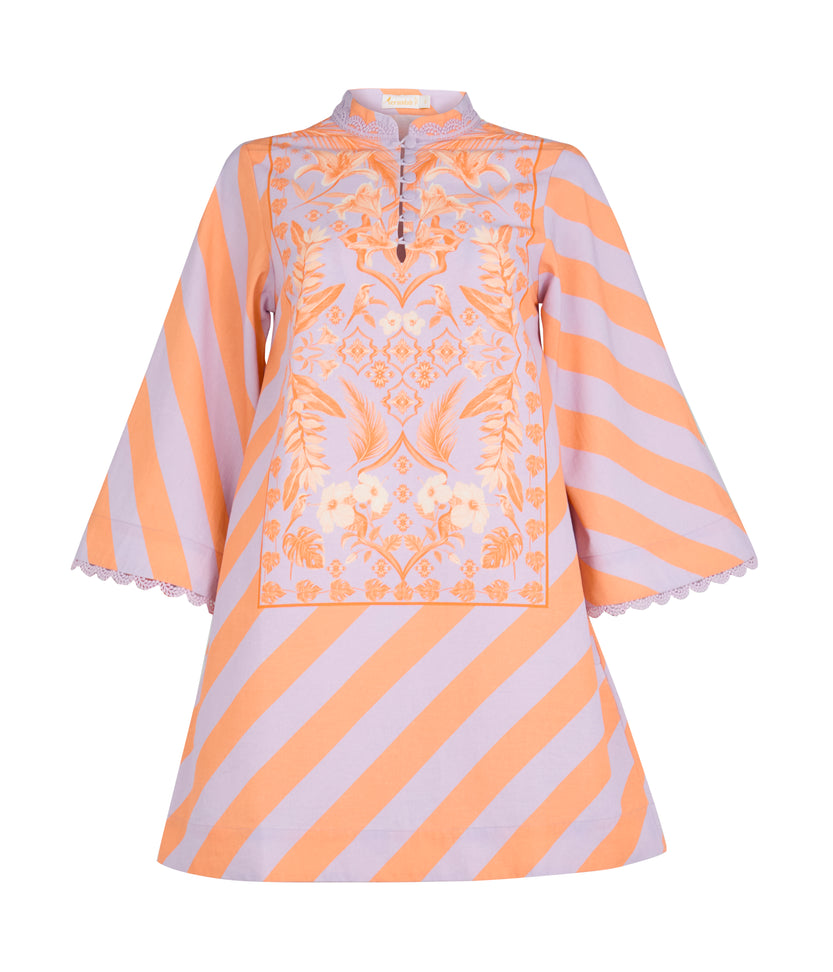 Lilac Azulejos Mini Kaftan Dress