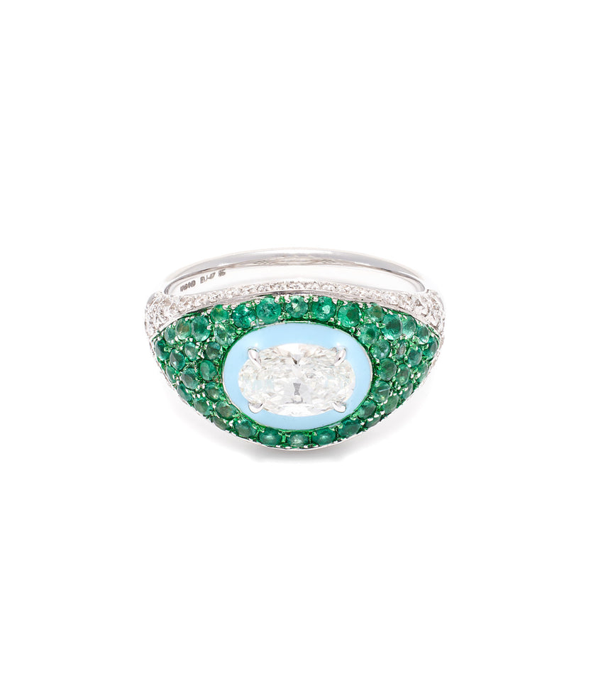 Oval Emerald Enamel Pinky Ring