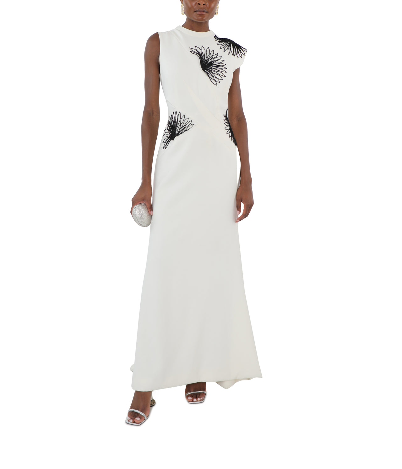 Fan Bugle Bead Embroidered Crepe Gown