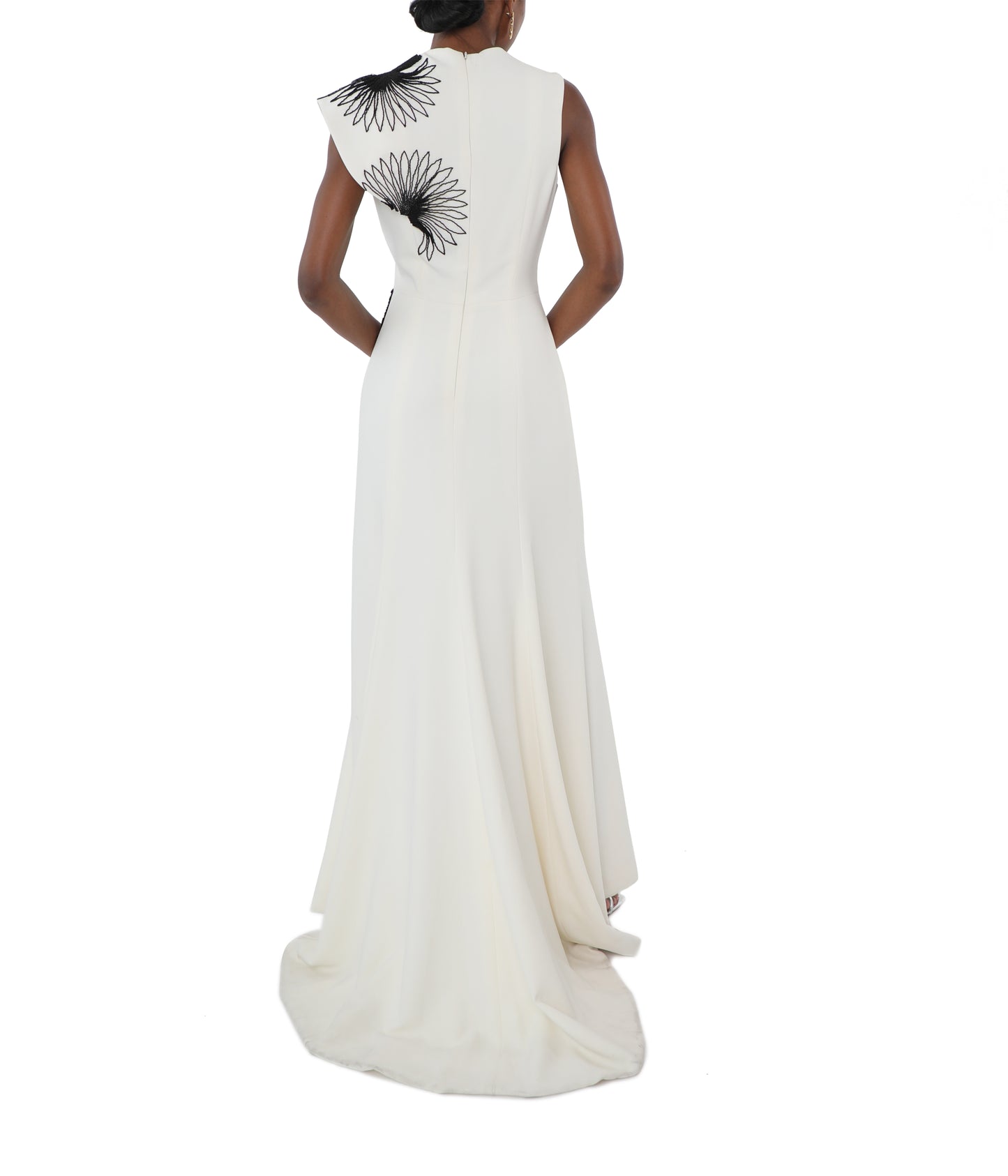 Fan Bugle Bead Embroidered Crepe Gown