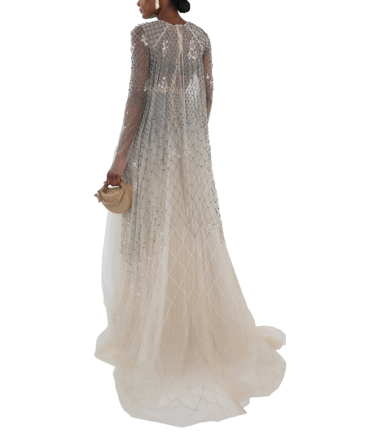 Sand And Ivory Preciosa Crystal Lattice Embroidered Tulle Gown