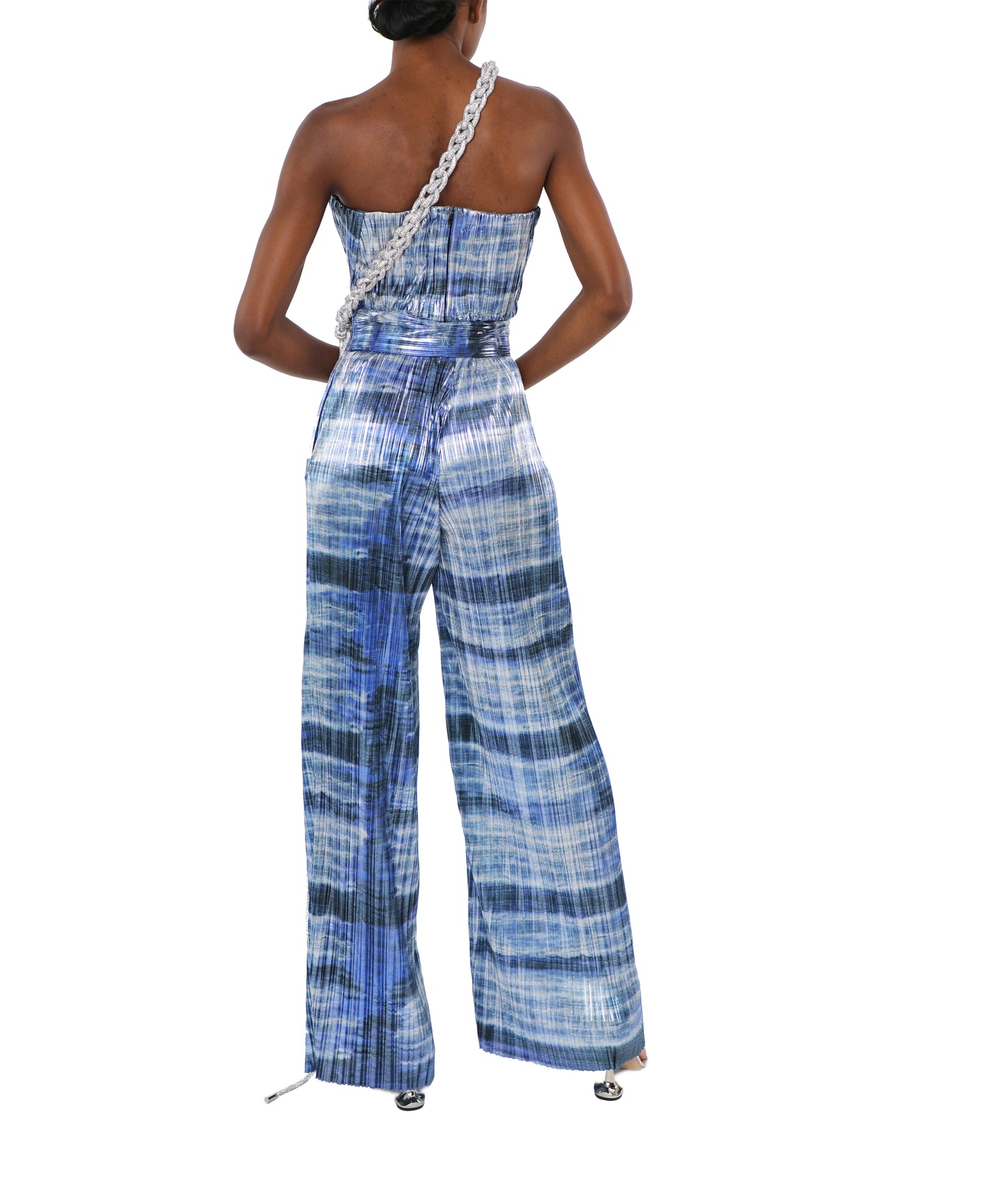 Tie-Dyed Plissé Lamé Wide-Leg Pants