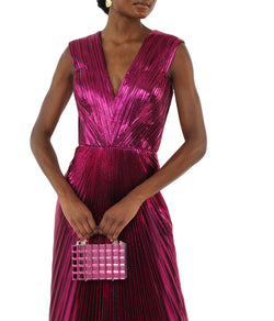 Pink Pleated Metallic Lamé Gown