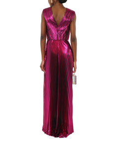 Pink Pleated Metallic Lamé Gown