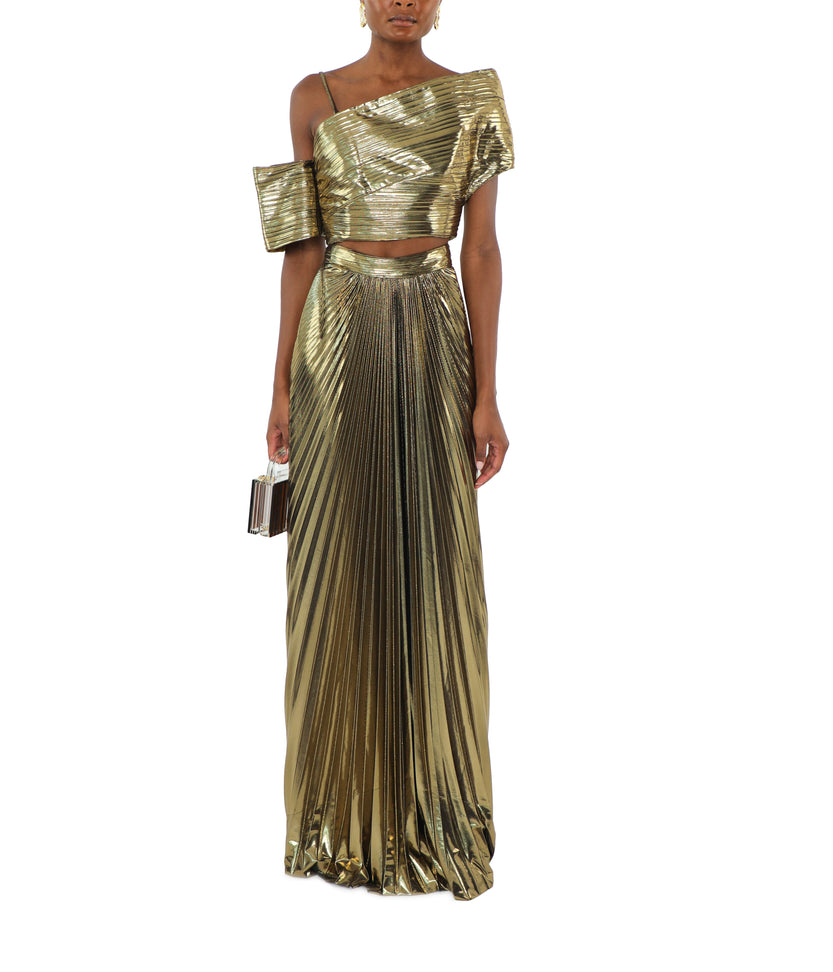 Gold Sunray Plissé Maxi Skirt