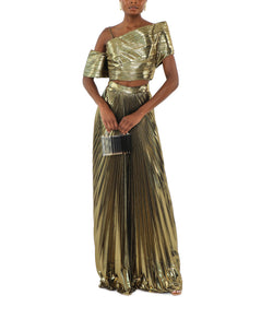 Gold Sunray Plissé Maxi Skirt