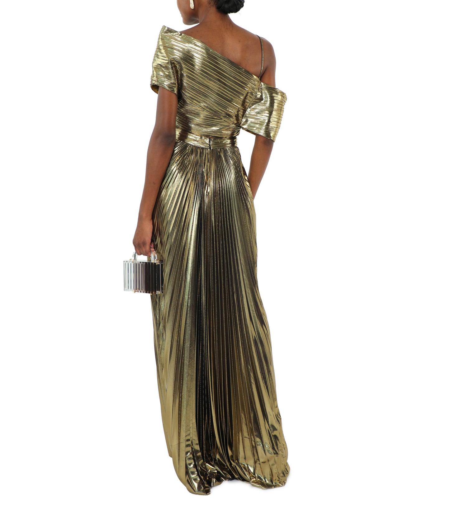 Gold Metallic Plissé Structured Top