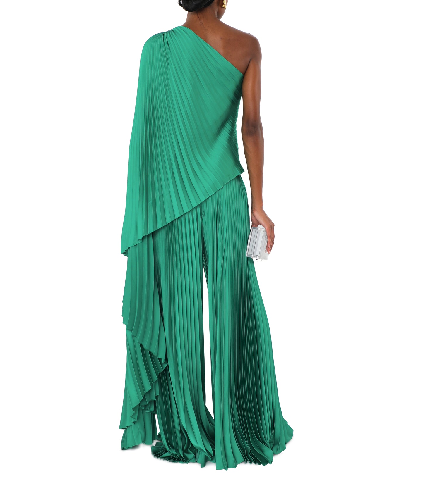 One Shoulder Asymmetric Plissé Satin Top