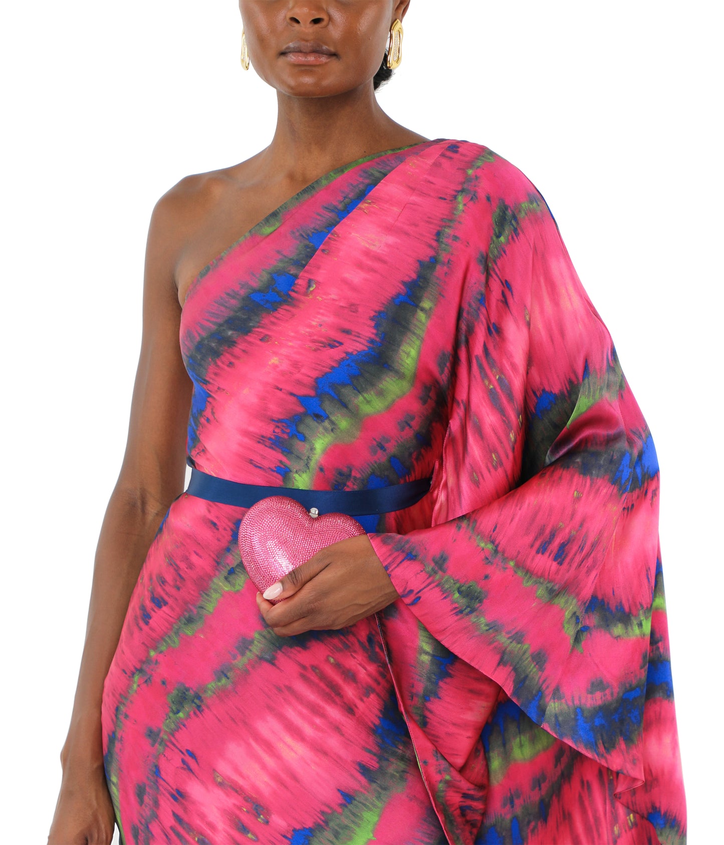 One-Shoulder Draped Tie-Dyed Silk-Satin Maxi Dress