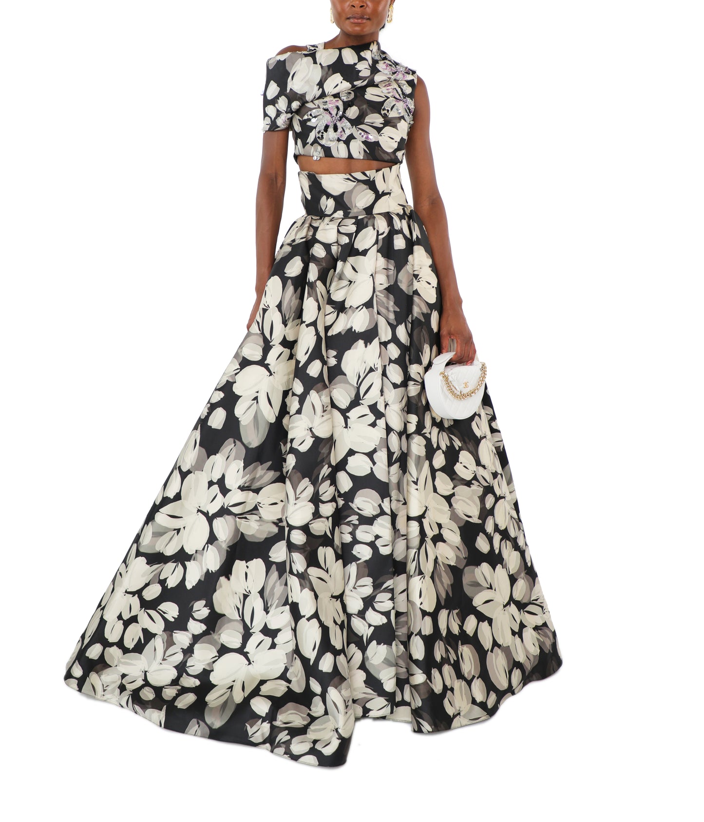 Sepia Blossom Printed Twill Gown