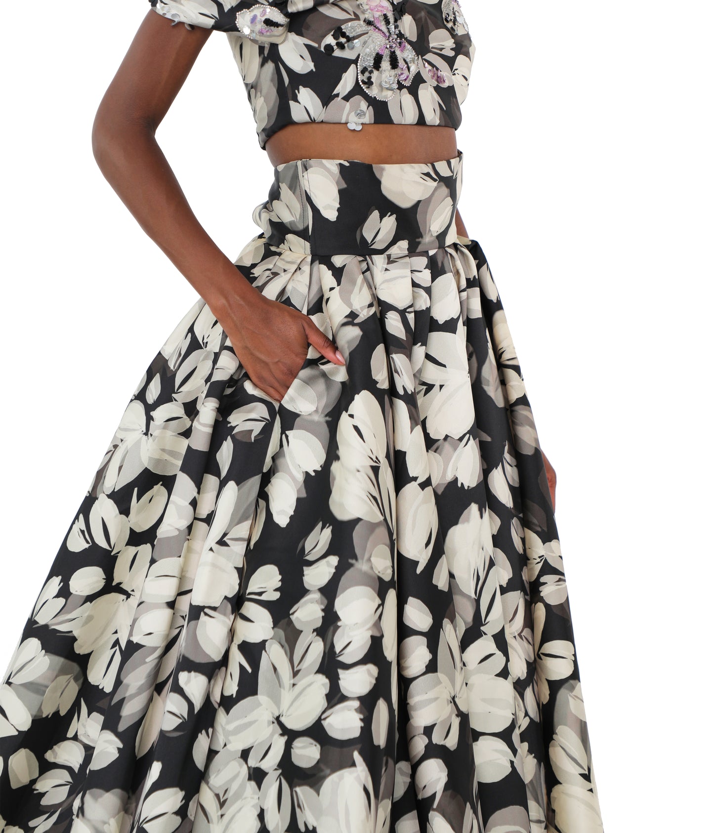 Sepia Blossom Printed Twill Gown