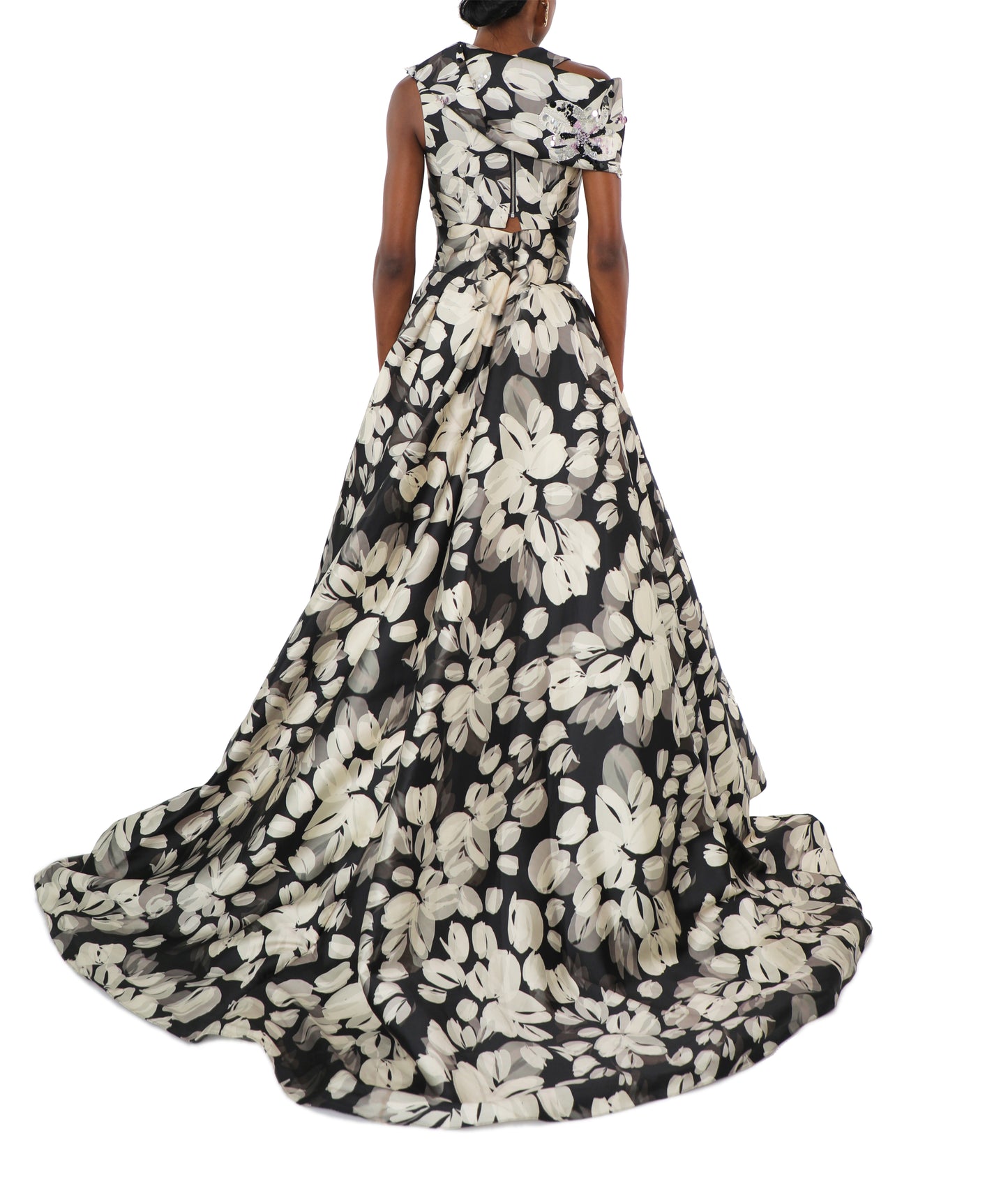 Sepia Blossom Printed Twill Gown