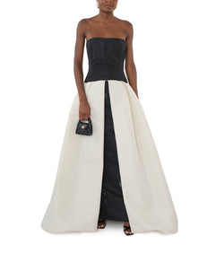 Embroidered Faille Color Blocked Gown