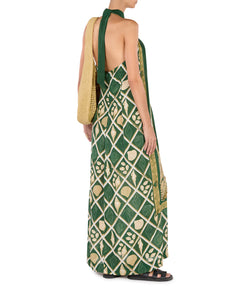 Hand Beaded Palm Halter Maxi