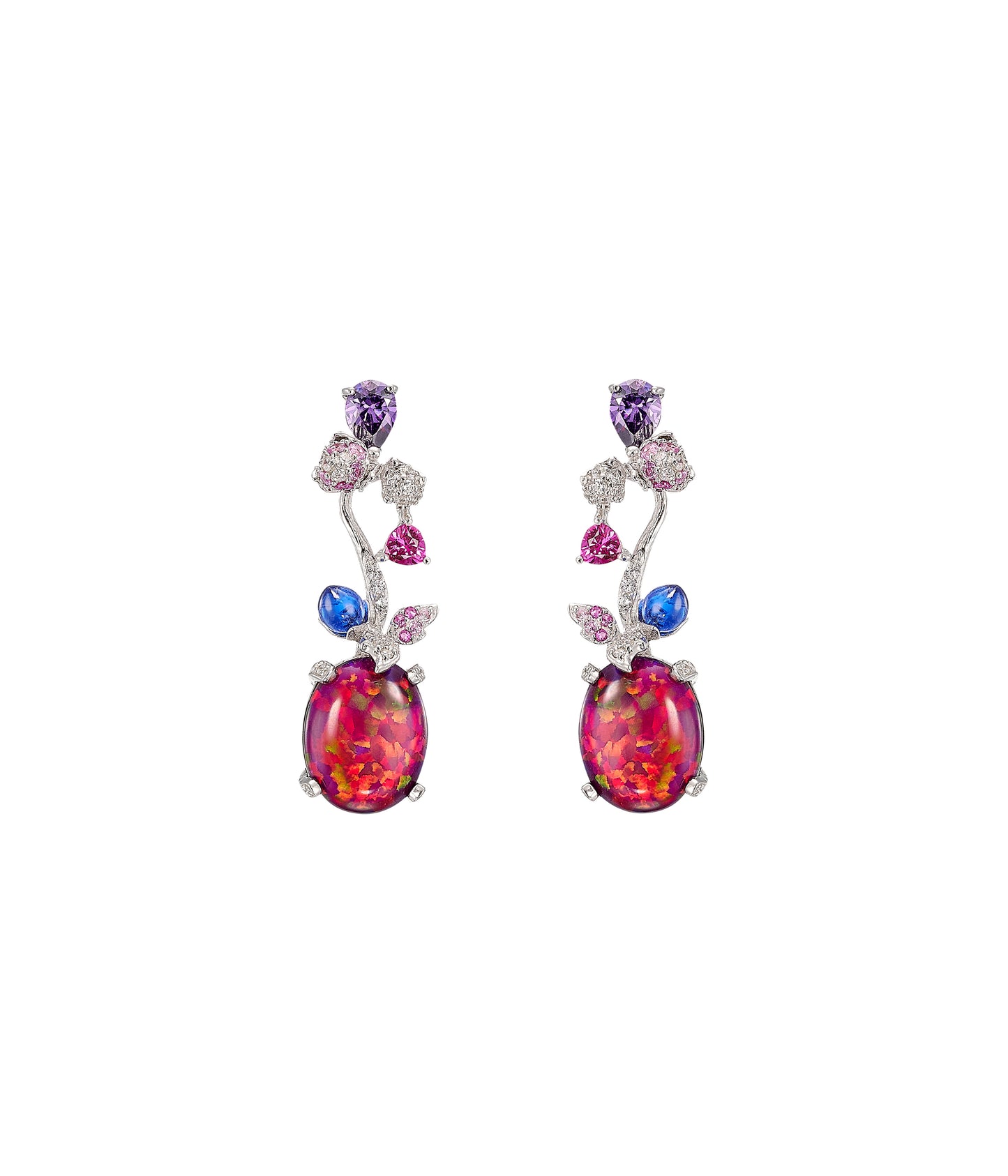 Violet Opal Carnivora Earrings White Gold