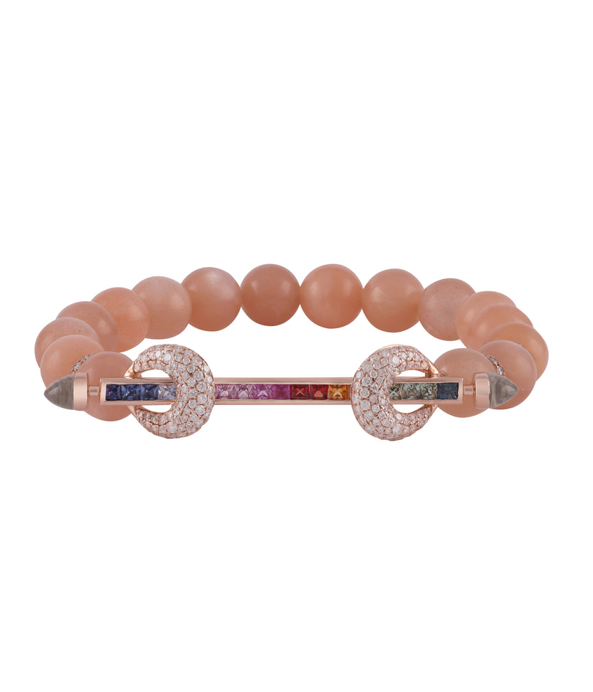 Pink Moonstone and Rainbow Sapphire Chakra Bracelet