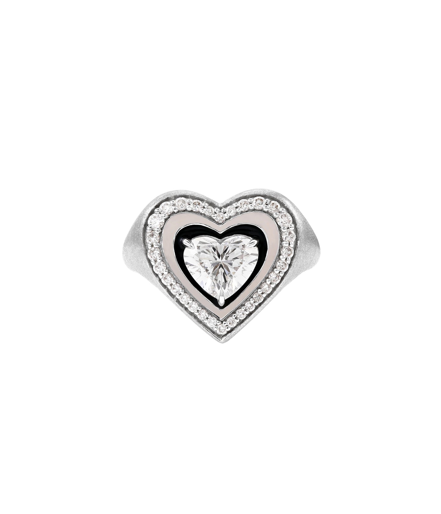 Heartbeat 18K White Gold, Diamond And Enamel Ring