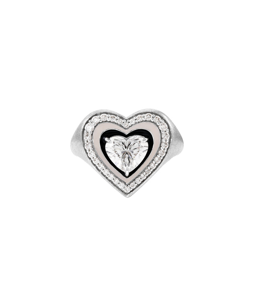 Heartbeat 18K White Gold, Diamond And Enamel Ring