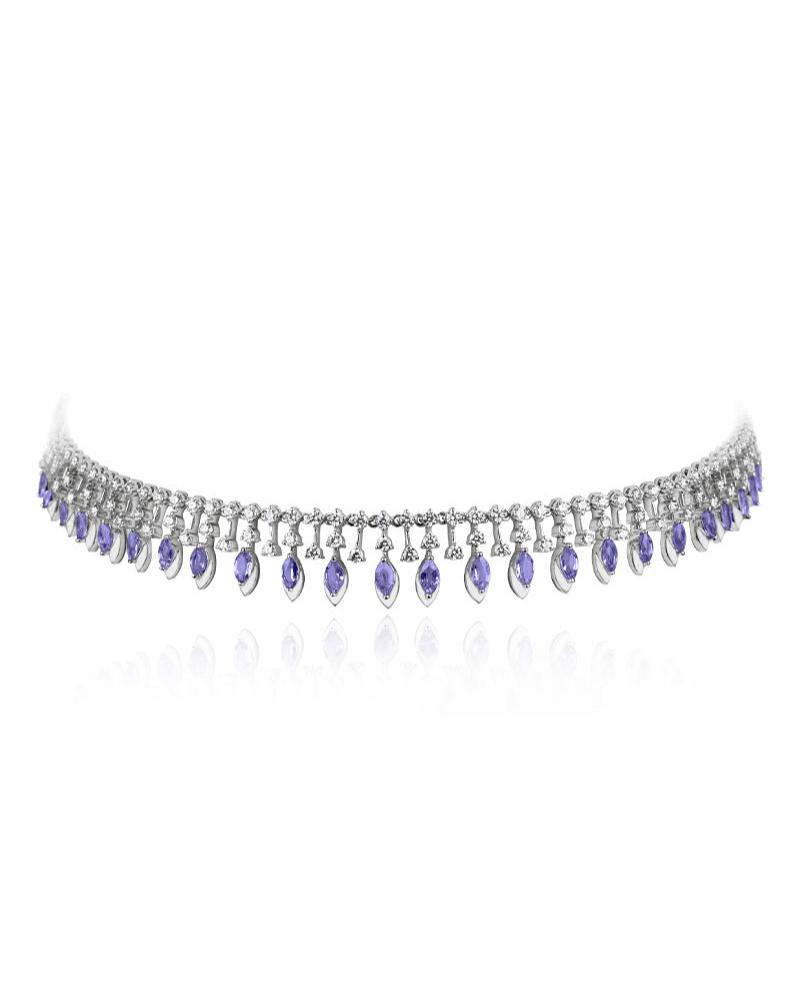 Tanzanite Marquise 18K White Gold Diamond Choker