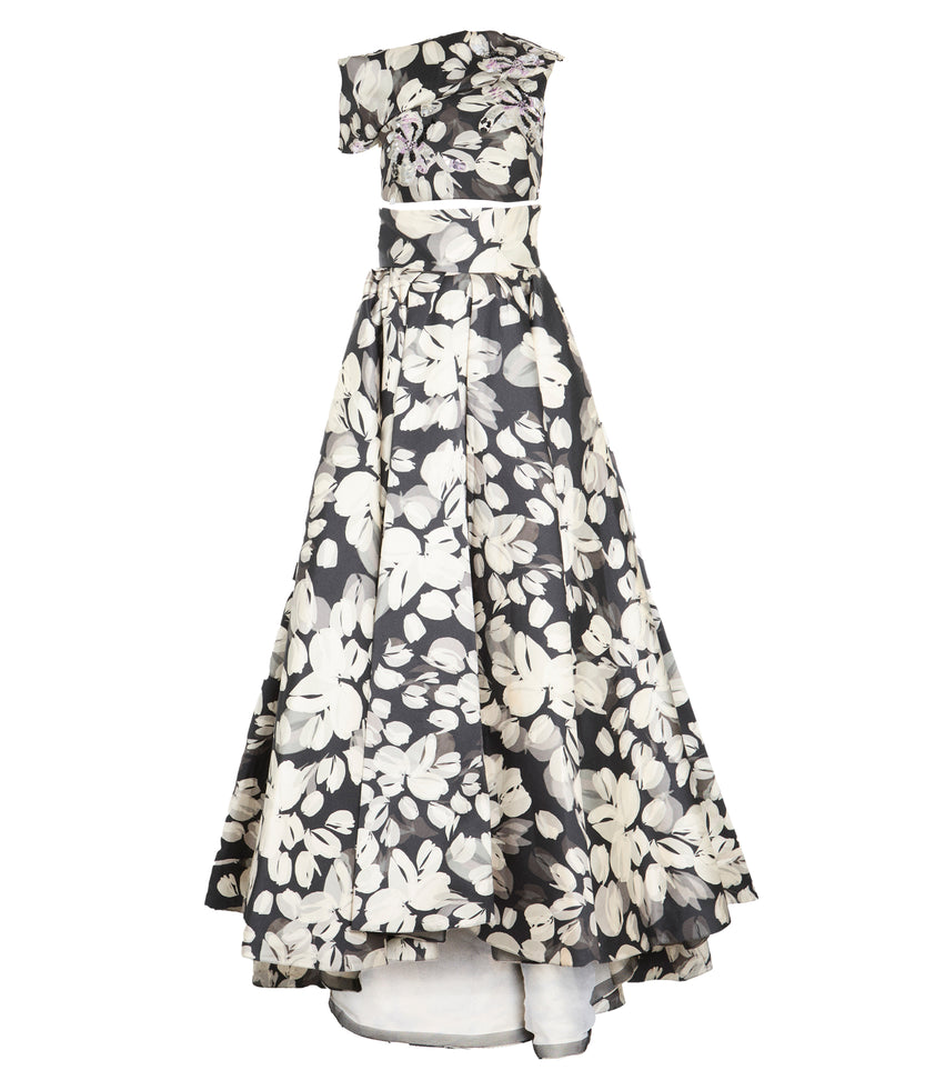 Sepia Blossom Printed Twill Gown