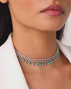 18K White Gold Emerald Marquise Choker