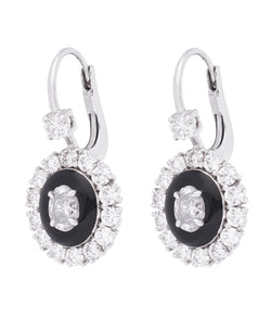 Classic Oval 18K White Gold Enamel Drop Earrings